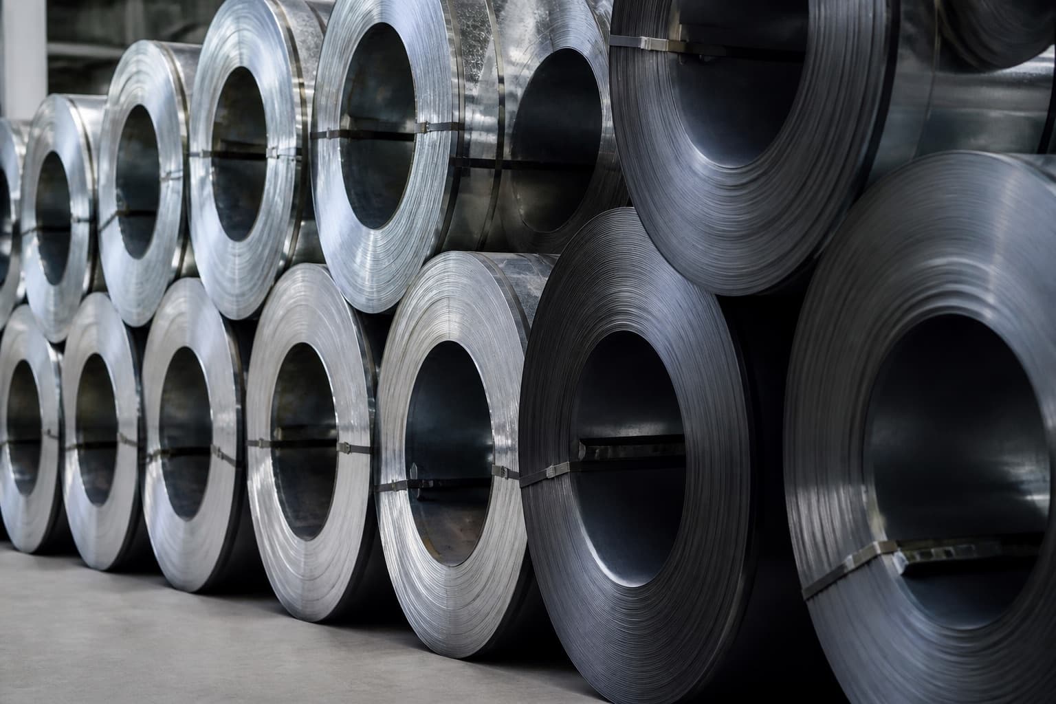 Rows of steel coils in a service center