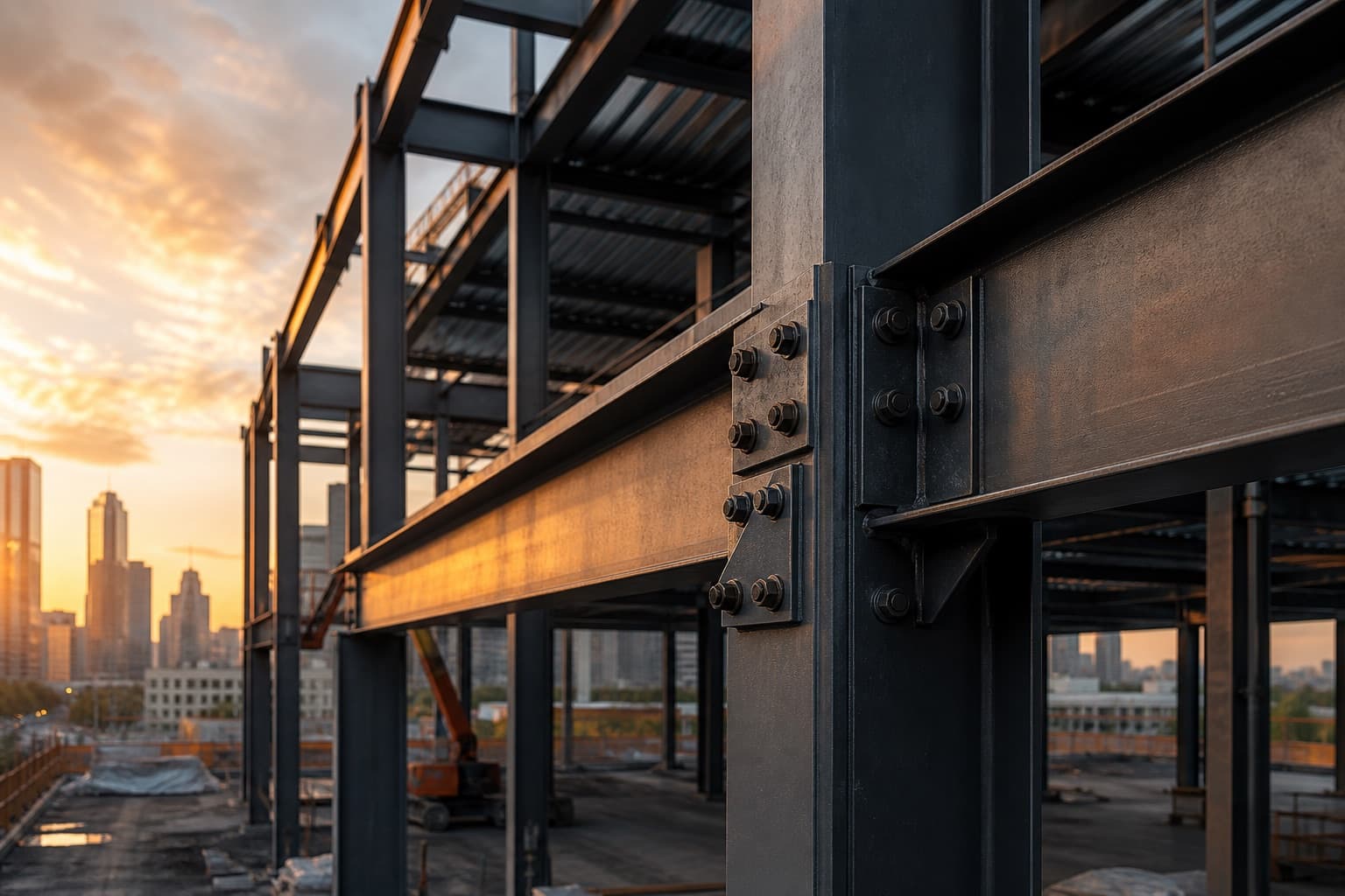 Structural steel frame under construction